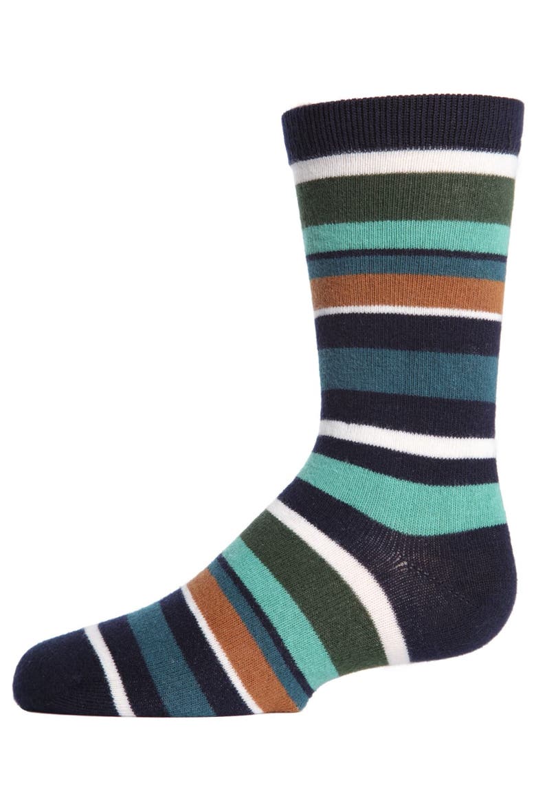 Bright Stripes Ribbed Crew Socks, Alternate, color, Navy
