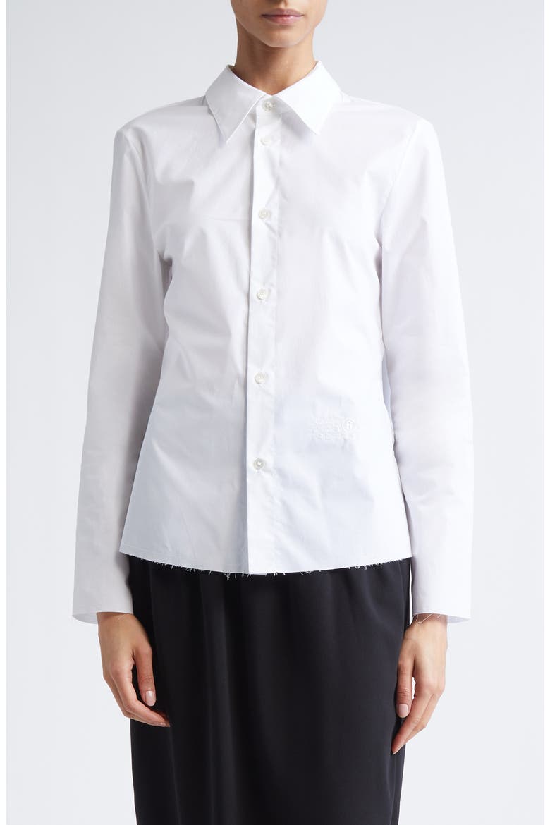 Frayed Hem Poplin Button-Up Shirt, Main, color, WHITE
