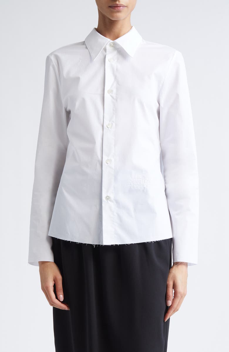 MM6 Maison Margiela Frayed Hem Poplin Button-Up Shirt, Main, color, White