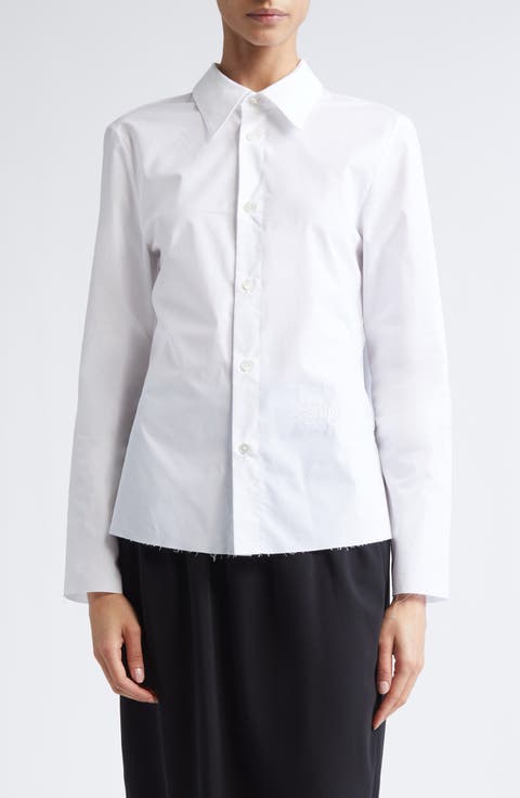 Frayed Hem Poplin Button-Up Shirt