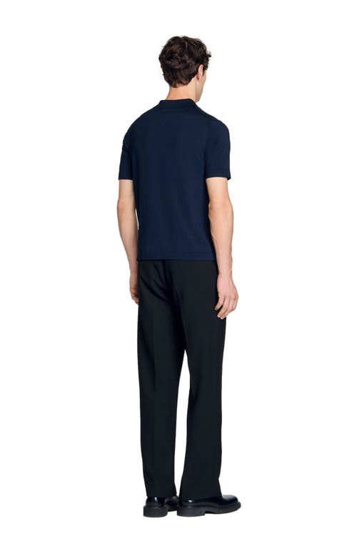 Sandro Knitted Polo Shirt With Zip Collar In Navy Blue