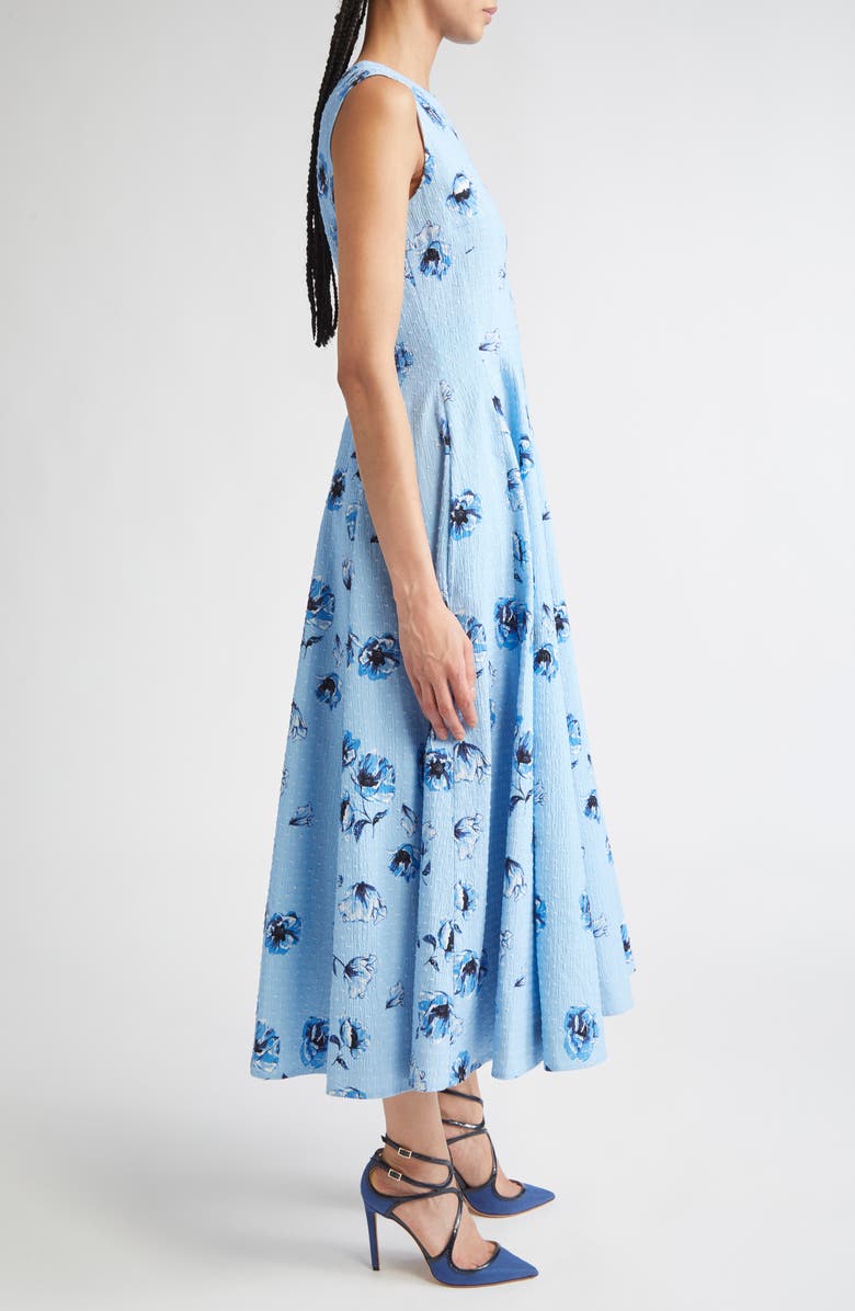 Emilia Wickstead Chelsea Floral Swiss Dot Fit & Flare Midi Dress, Alternate, color, Blue Poppies On Baby Blue