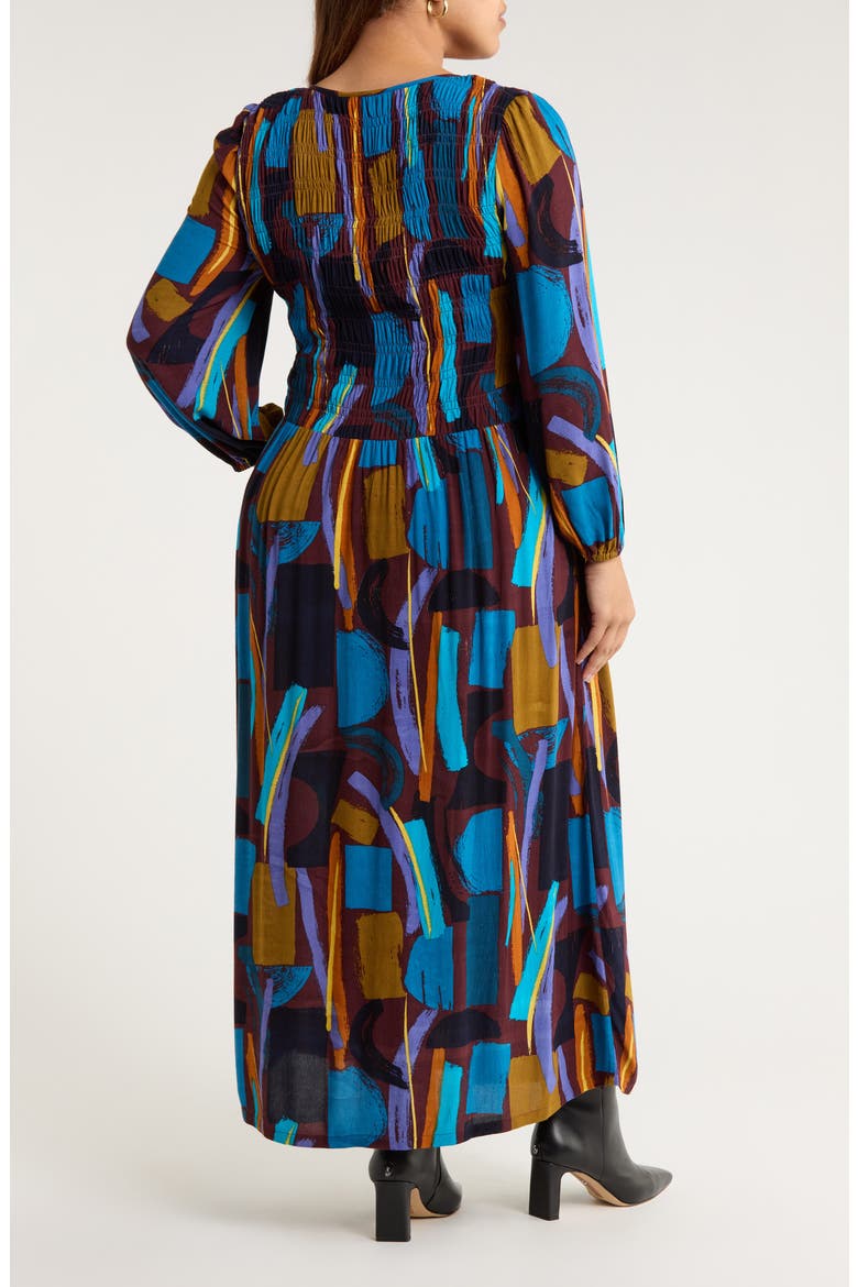 Meadowsweet Printed Smocked Midi Dress, Alternate, color, ZENNOR STACK DARK RYE