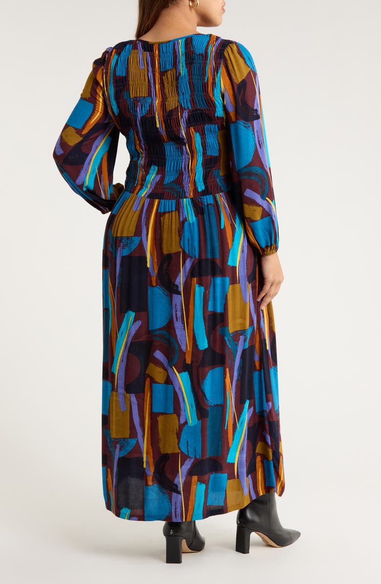 Seasalt Cornwall Meadowsweet Printed Smocked Midi Dress, Alternate, color, Zennor Stack Dark Rye