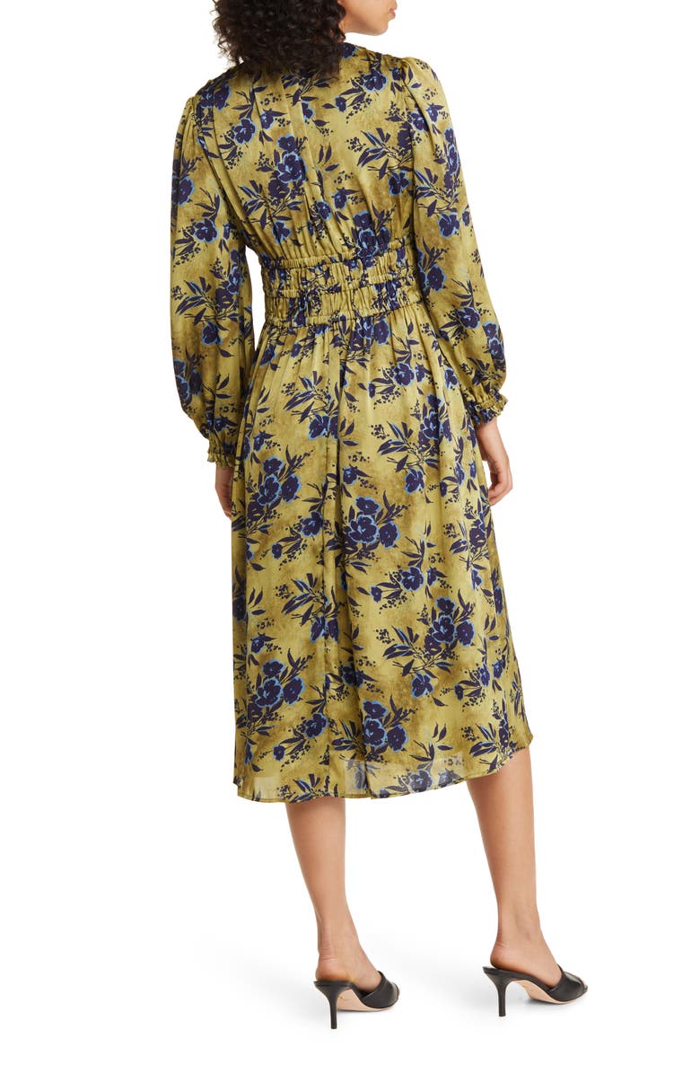 Julia Jordan Floral Print Long Sleeve Shirred Midi Dress, Alternate, color, 