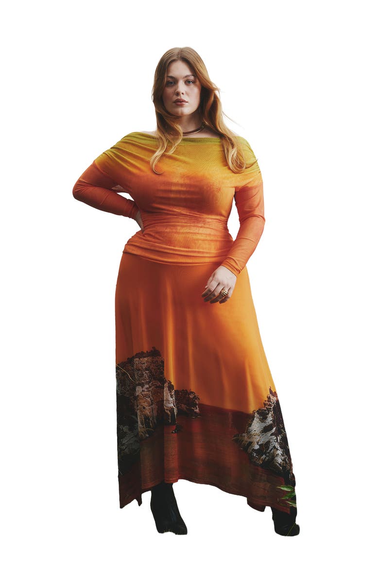 ELOQUII Photo Real Mesh Dress, Main, color, Earthy Glow