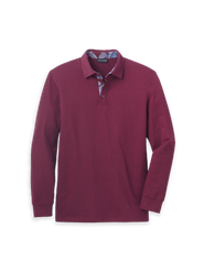 Paul Fredrick Long Sleeve Cotton Jersey 3-Button Polo With Patterned Trim