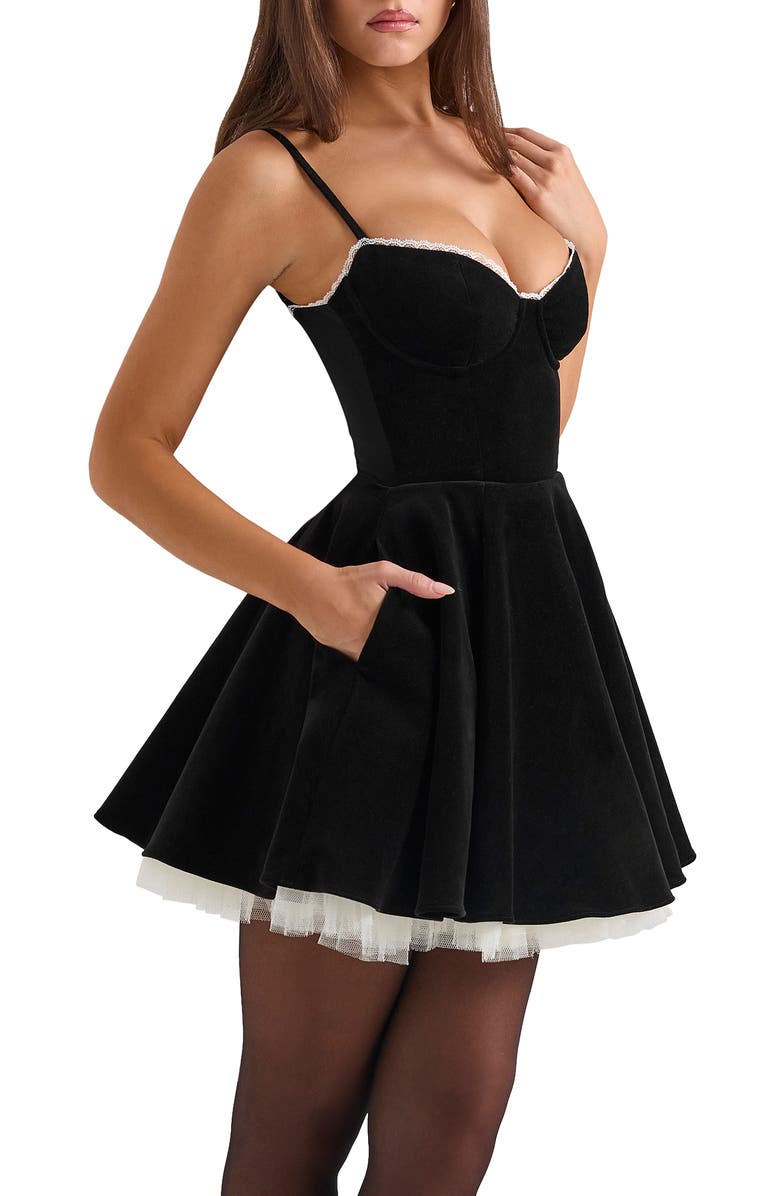 HOUSE OF CB Minimoiselle Bustier Stretch Satin Minidress, Alternate, color, Black