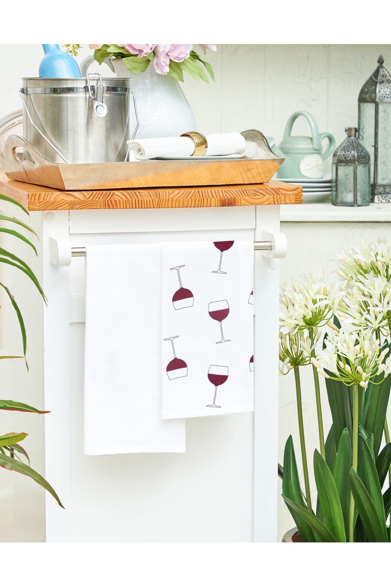 Wine Glasses Embroidered Cotton Flour Sack Kitchen Towel, Alternate, color, Red