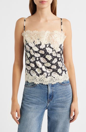 Doen Dôen Loure Lace Camisole In Noir Fleurs D'anemone