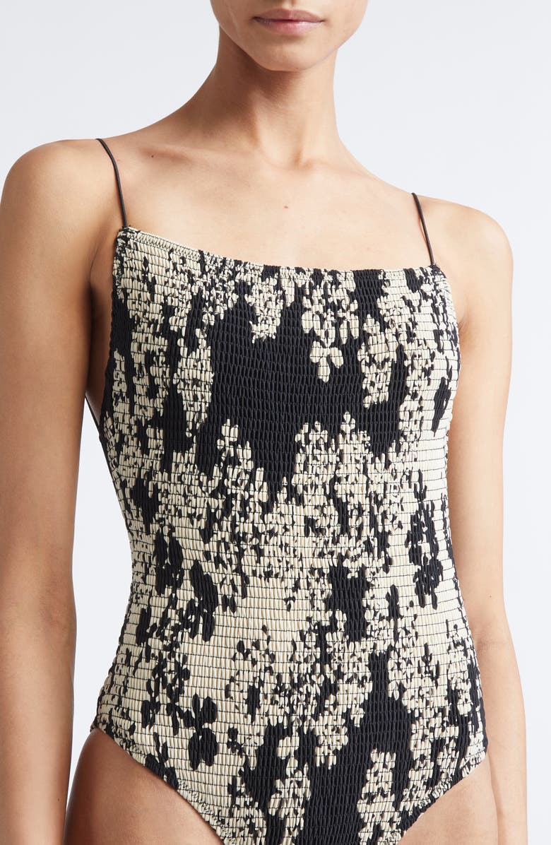 TOTEME Smocked One-Piece Swimsuit, Alternate, color, 