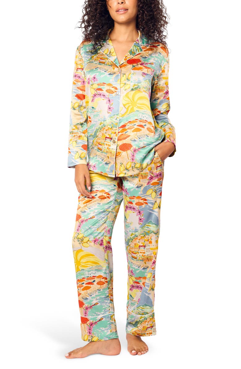 Petite Plume La Dolce Vita Print Mulberry Silk Pajamas, Main, color, 