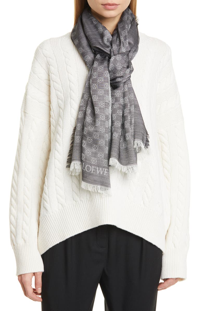 Loewe Monogram Wool & Silk Scarf, Alternate, color, 