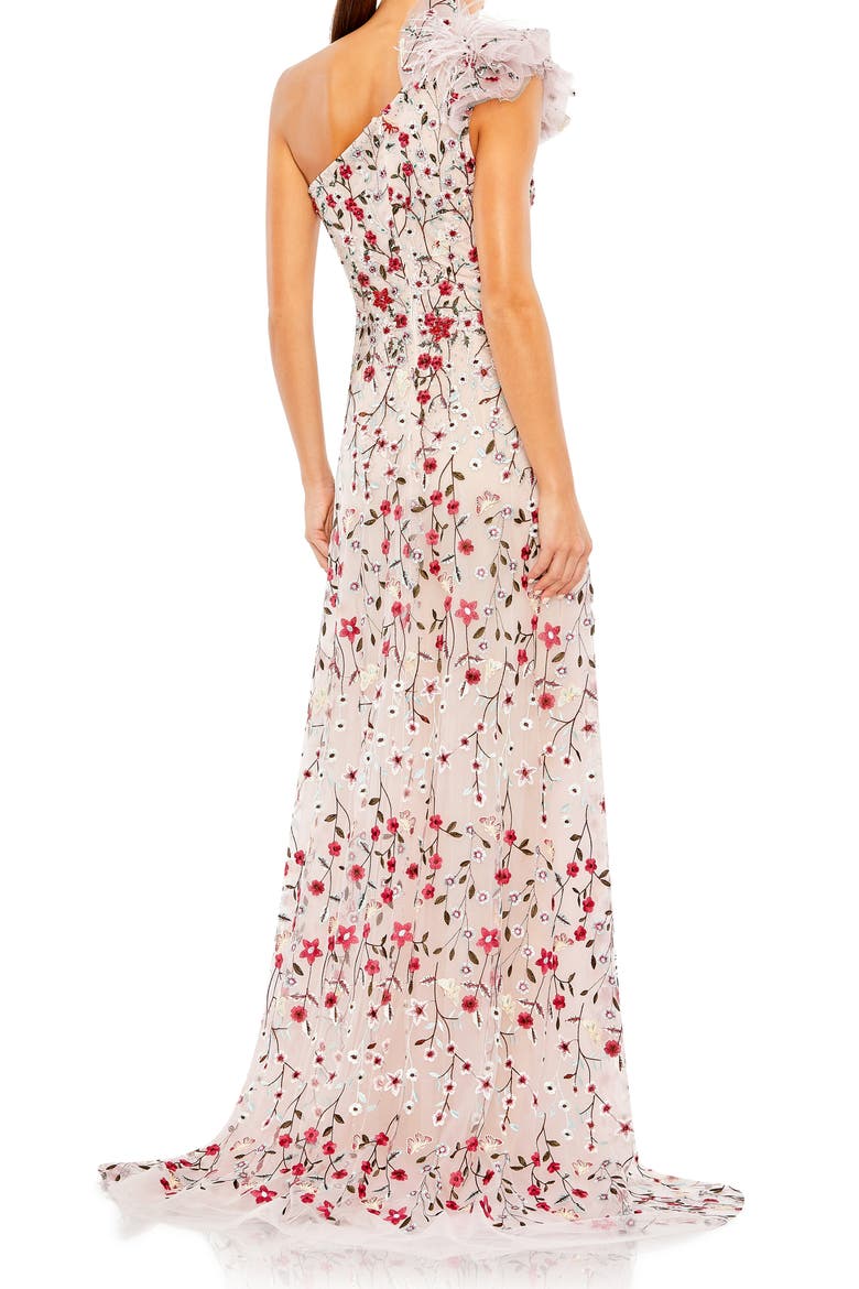 Embellished Ruffled One Shoulder A Line Gown, Alternate, color, ROSE MULTI