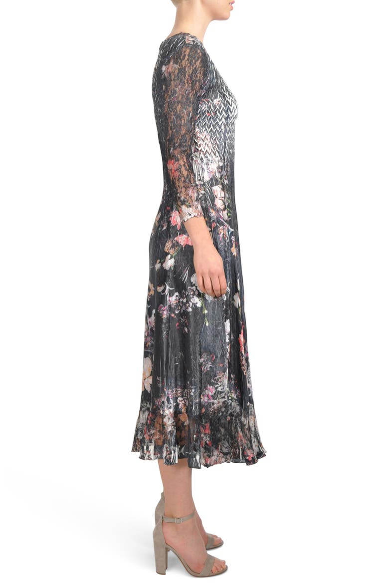 Floral A-Line Midi Dress, Alternate, color, MIDNIGHT FLEUR