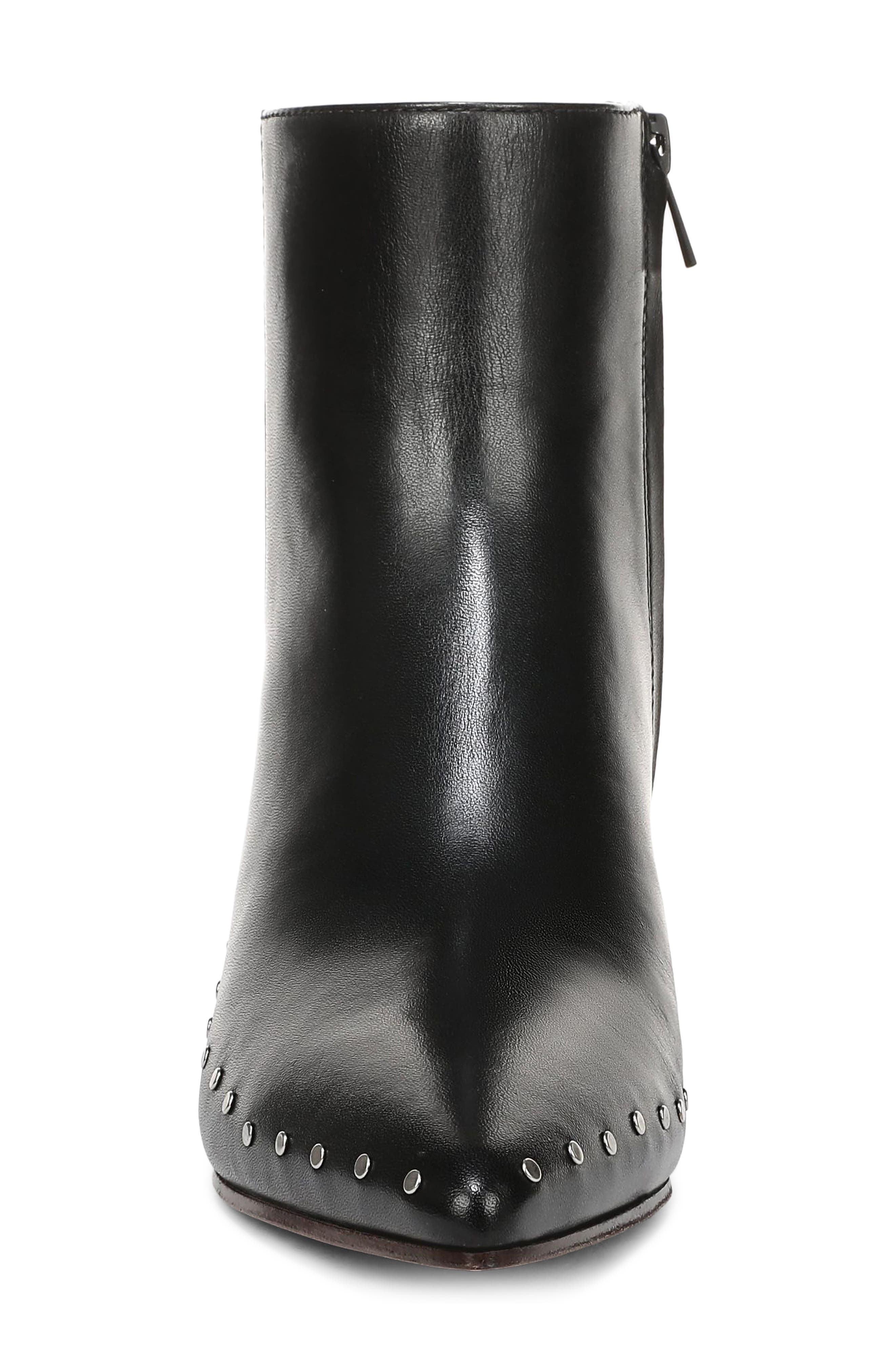August Pointed Toe Leather Bootie, Alternate, color, BLACK