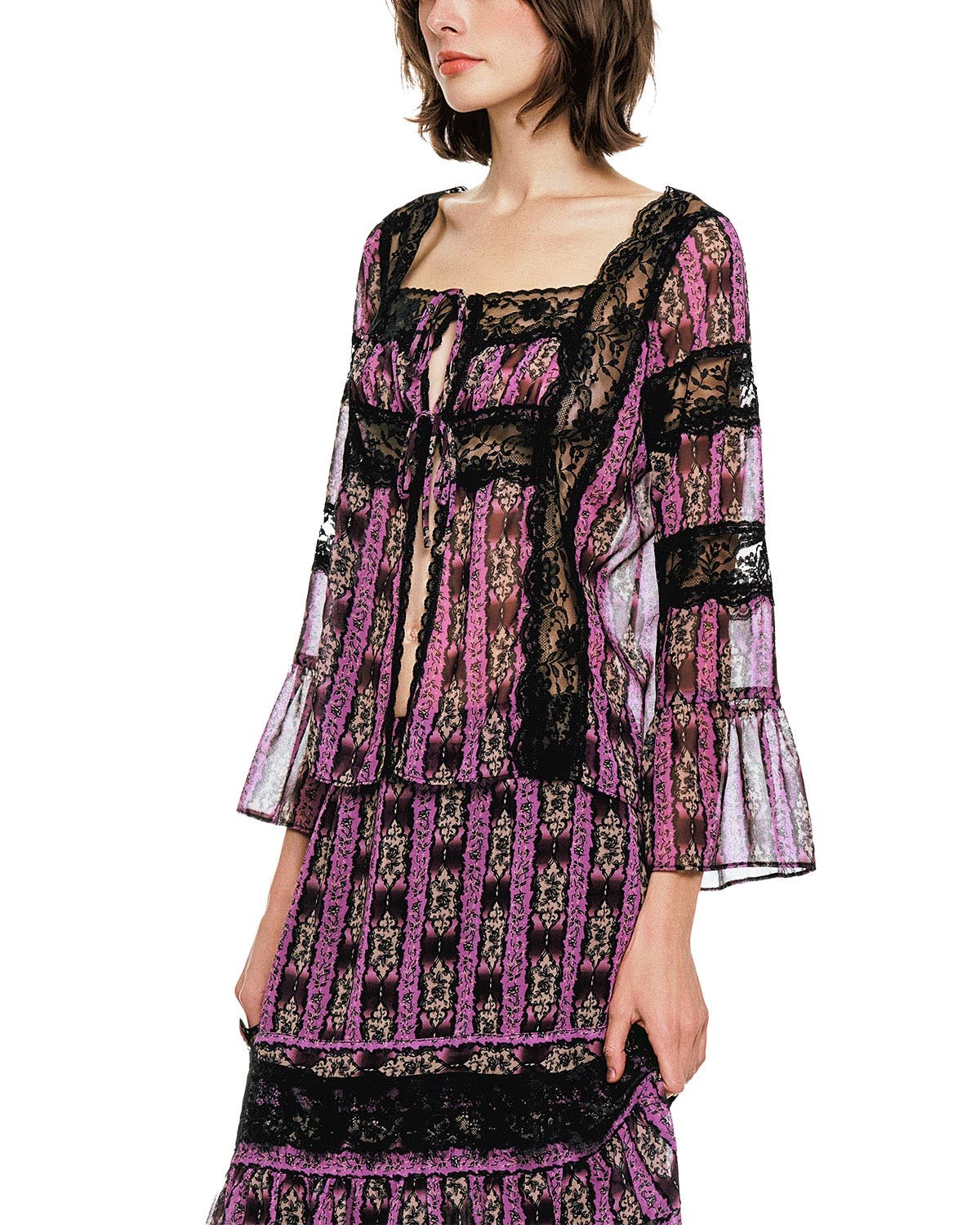 Cameo Stripe Print Tie Blouse - image 2