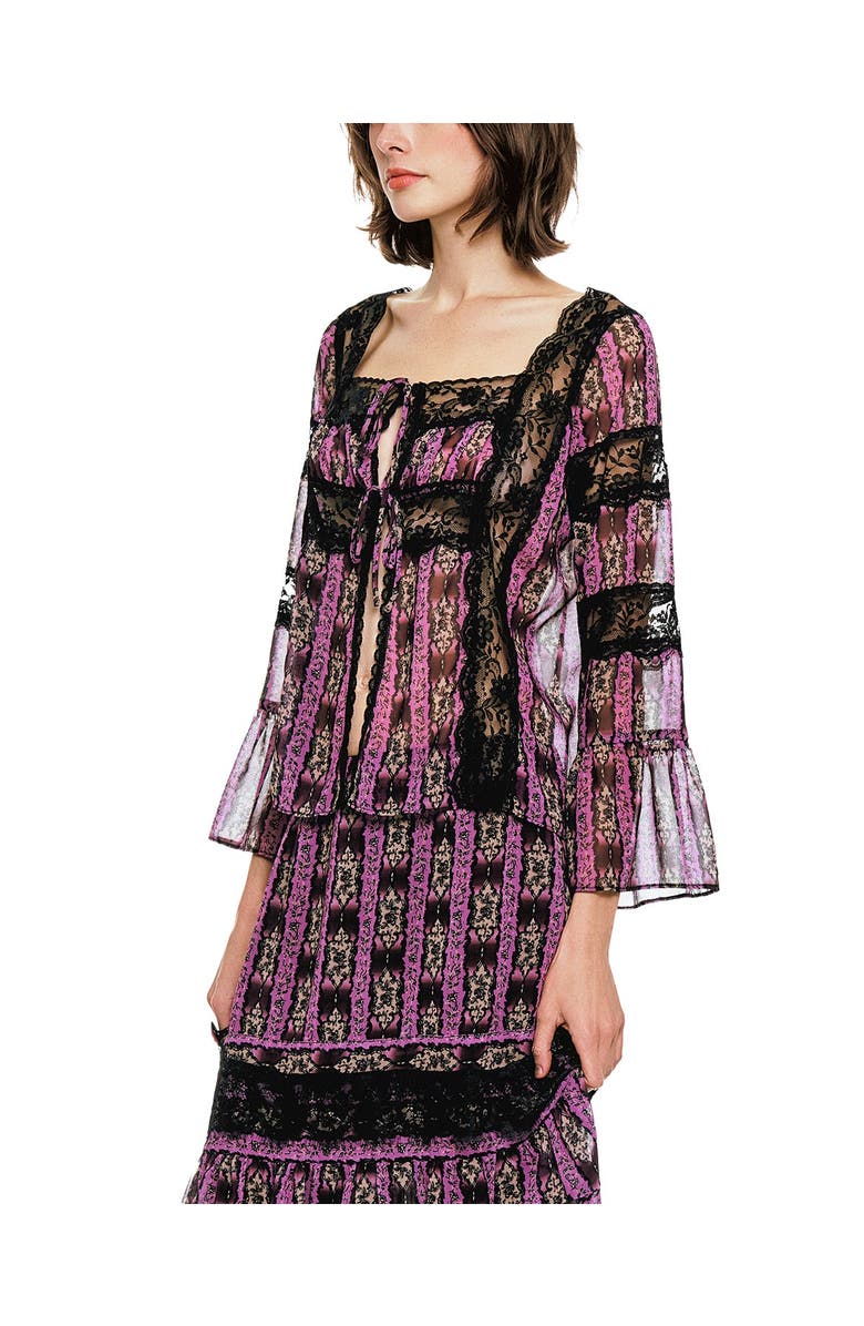 Anna Sui Cameo Stripe Print Tie Blouse, Alternate, color, Orchid