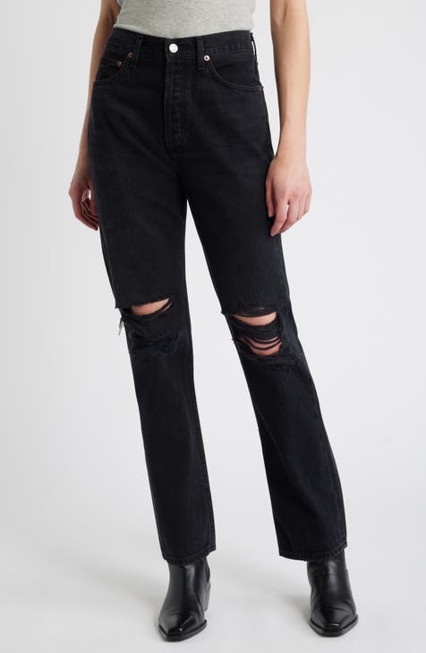 Agolde feel good skinny leg distressed denim in black size 30 high quality