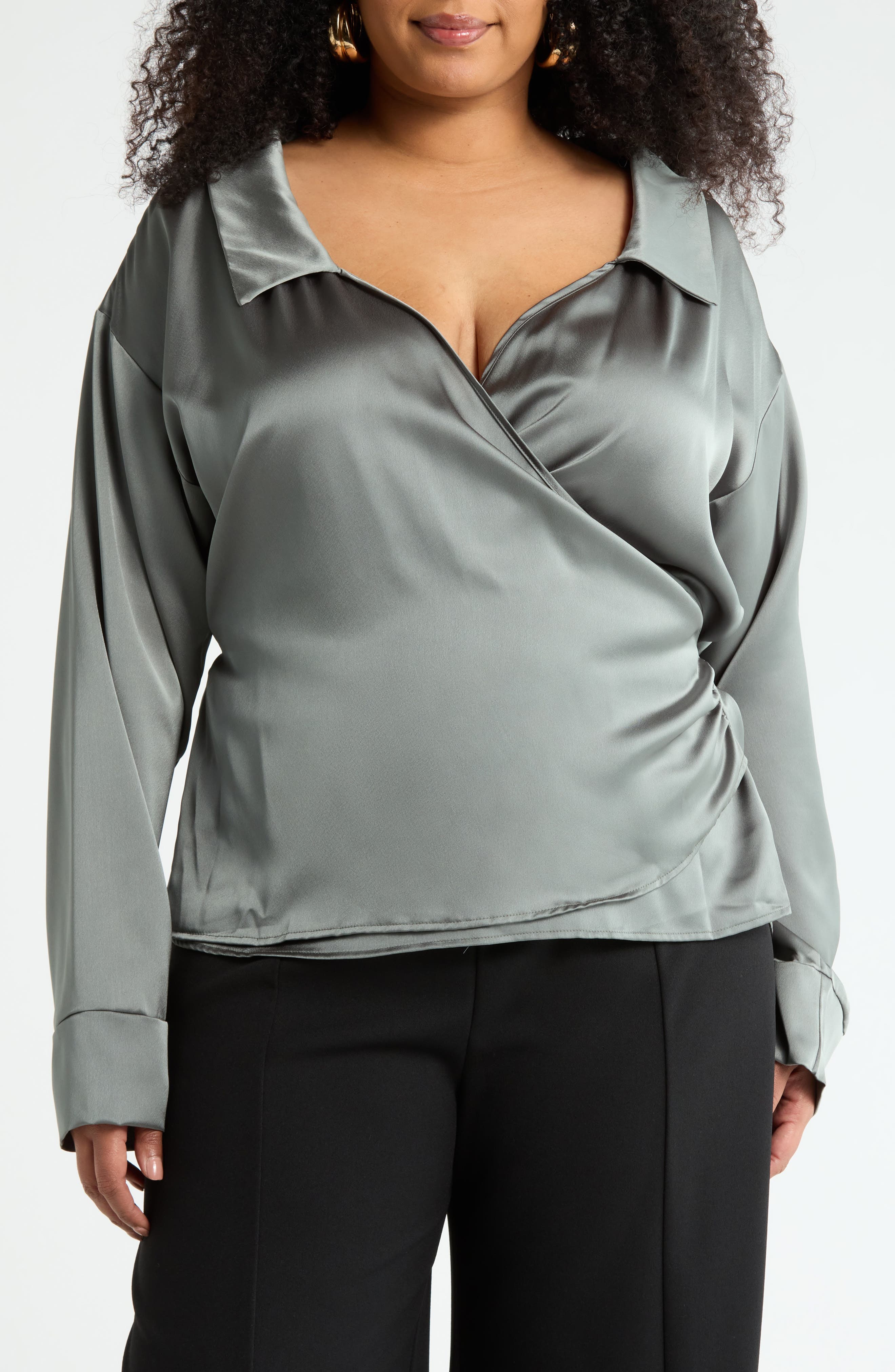 Faux Wrap Satin Top - image 5