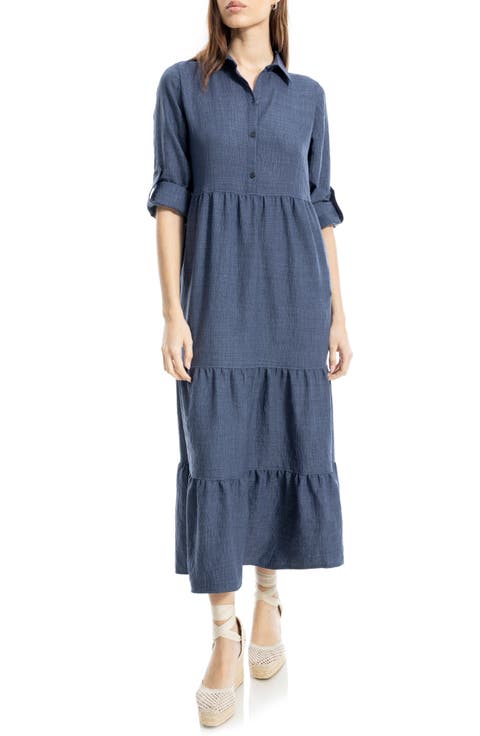 Tiered Long Sleeve Gauze Shirtdress
