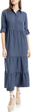 MAX STUDIO LONDON Tiered Long Sleeve Gauze Shirtdress