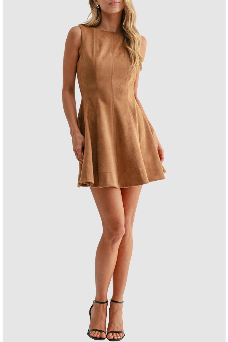 Faux Suede Fit & Flare Minidress, Main, color, TAUPE