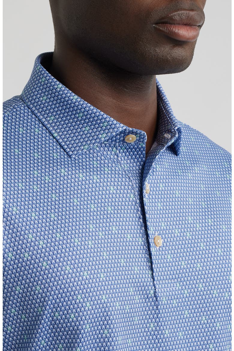 Geometric Skull Print Performance Jersey Polo, Alternate, color, WHITE/ SPORT NAVY