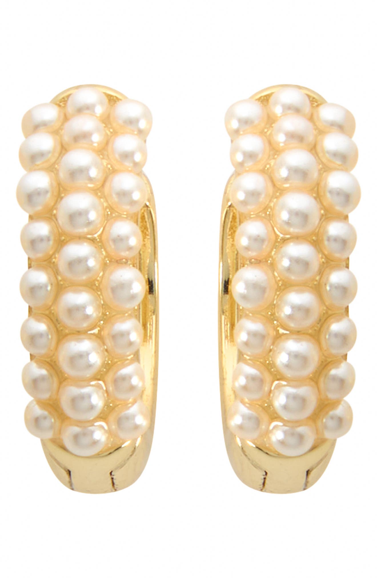 Faux Pearl Huggie Hoop Earrings
