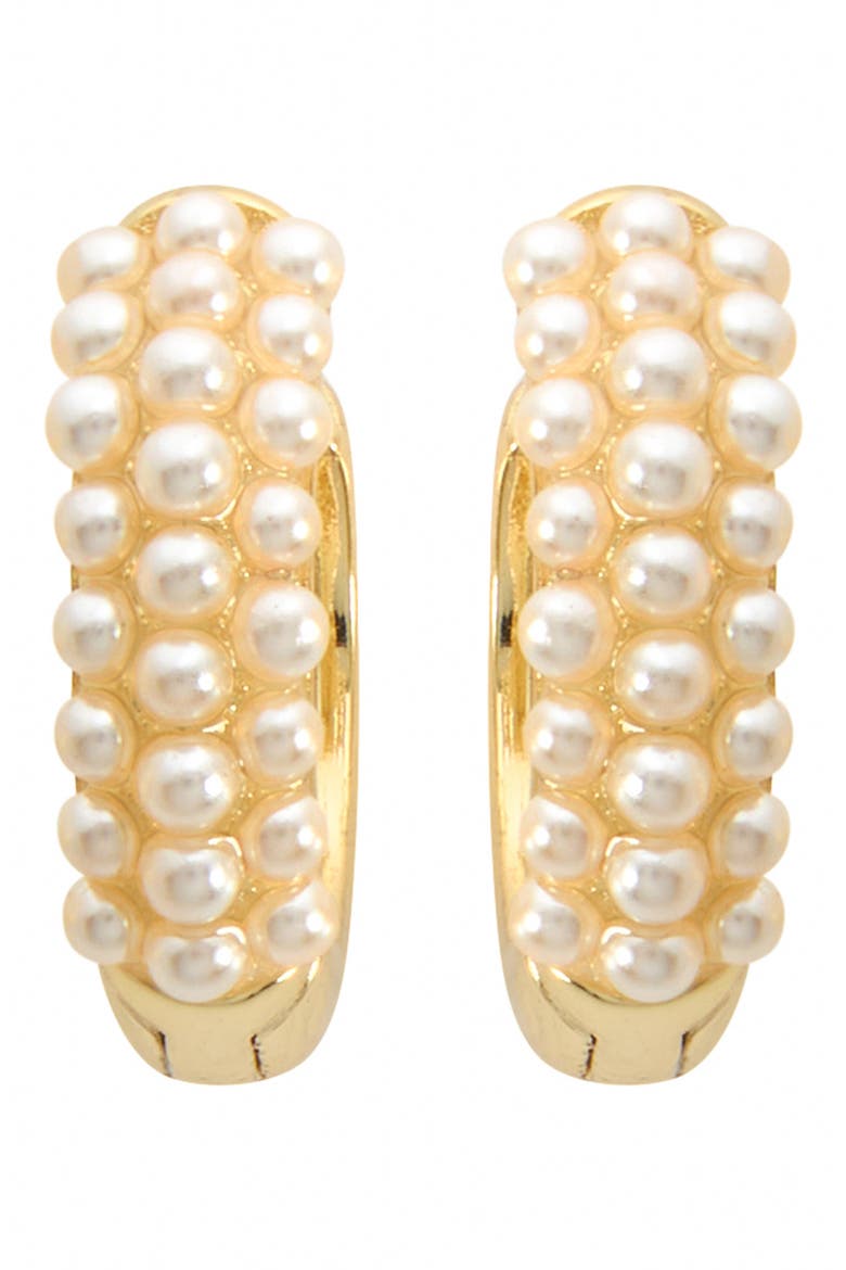 Faux Pearl Huggie Hoop Earrings, Main, color, GOLD