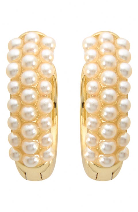 Faux Pearl Huggie Hoop Earrings