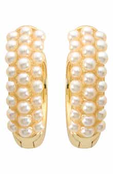 Faux Pearl Huggie Hoop Earrings