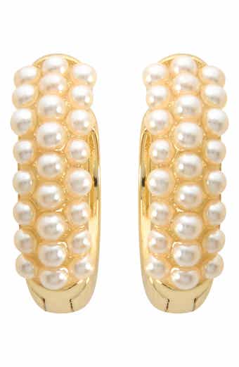 Faux Pearl Huggie Hoop Earrings