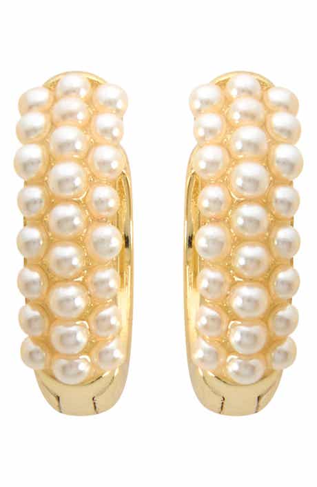 Faux Pearl Huggie Hoop Earrings