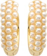 ATHRA LUXE Faux Pearl Huggie Hoop Earrings
