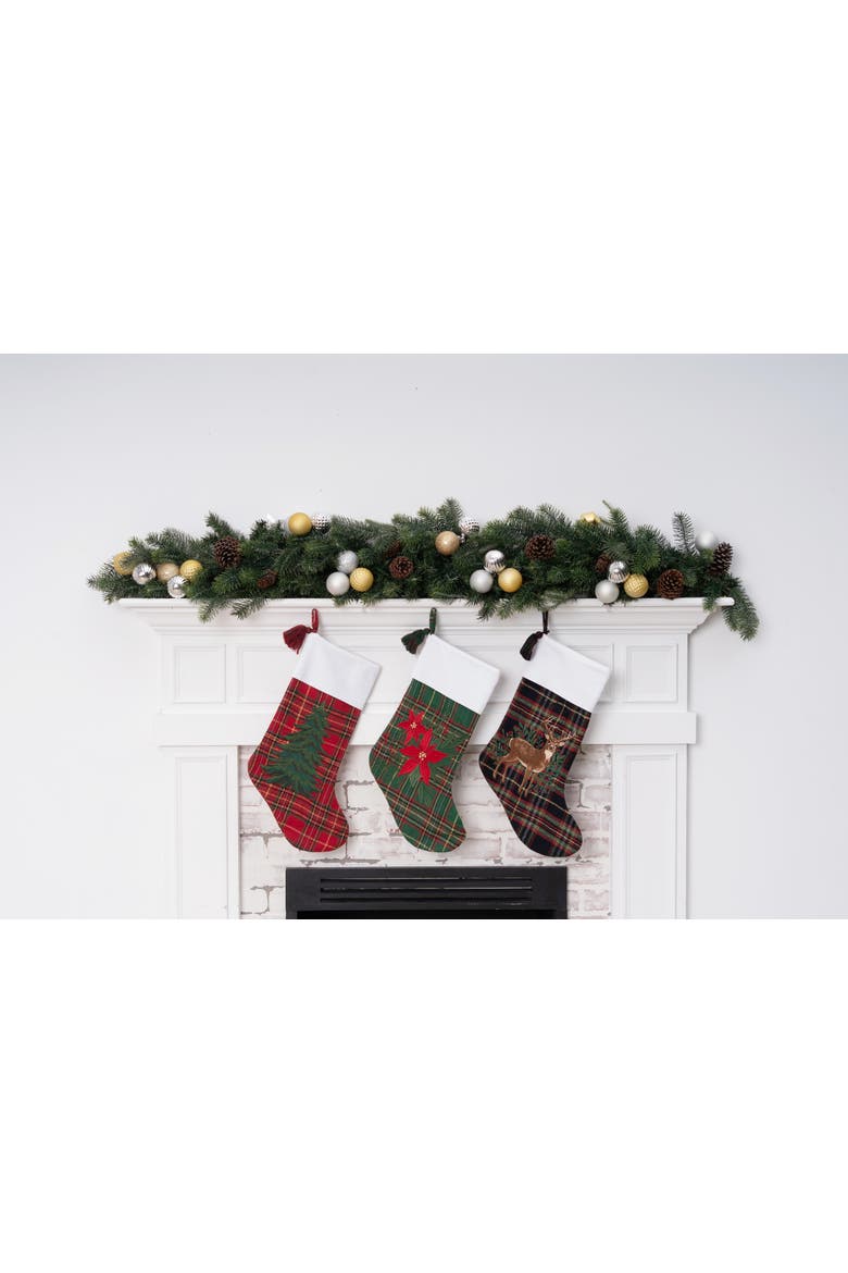 Poinsettia Plaid Christmas Stocking, Alternate, color, Green