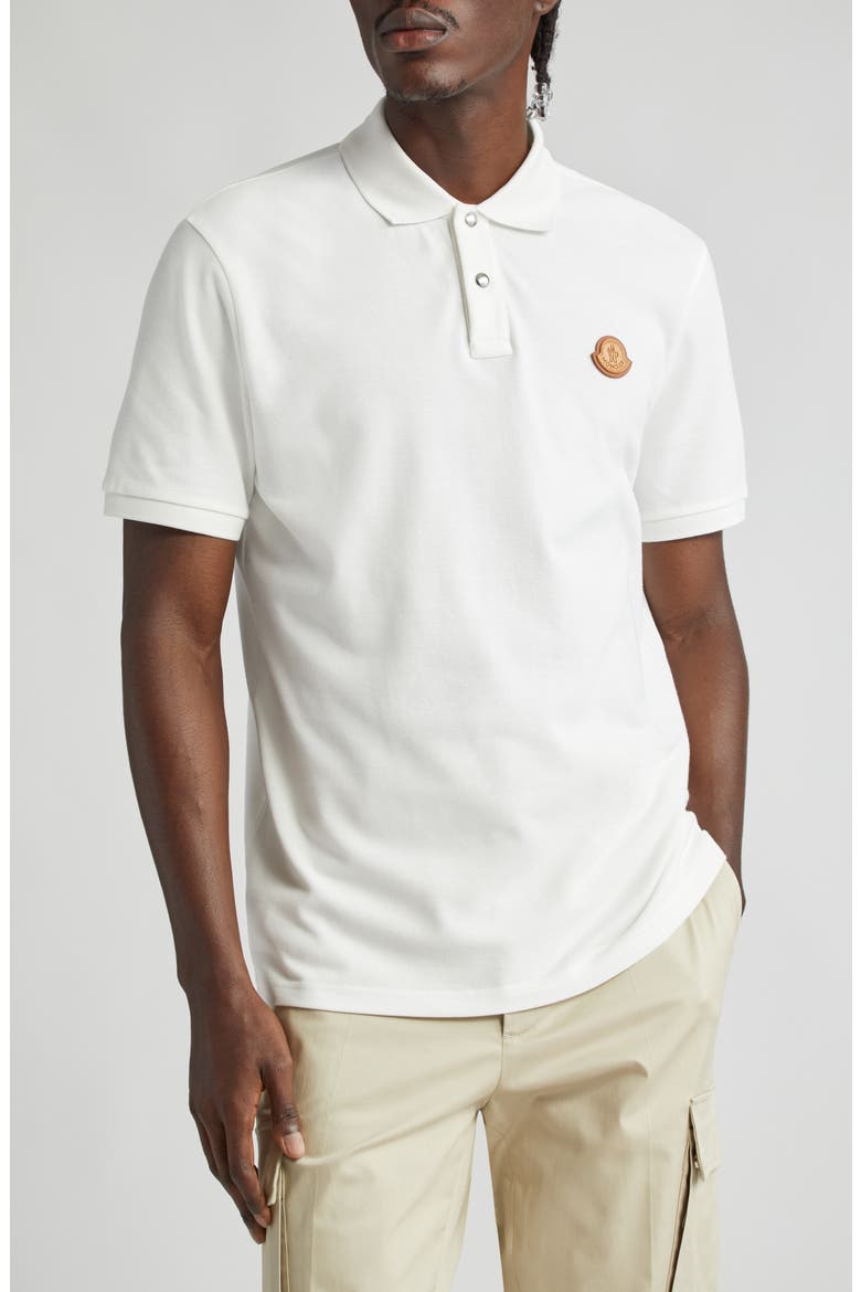 Moncler Leather Logo Patch Cotton Piqué Polo (Men) | Nordstrom