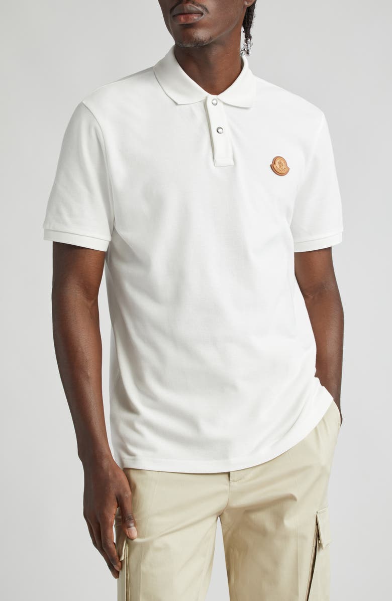 Moncler Leather Logo Patch Cotton Piqué Polo, Main, color, 