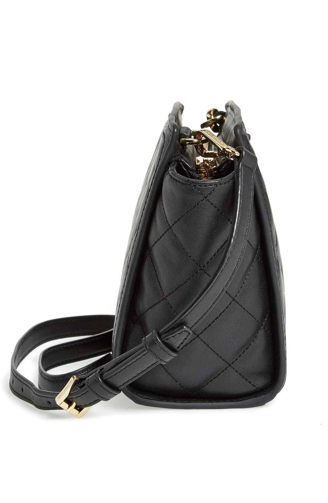 'Medium Selma' Quilted Leather Messenger Bag, Alternate, color, BLACK