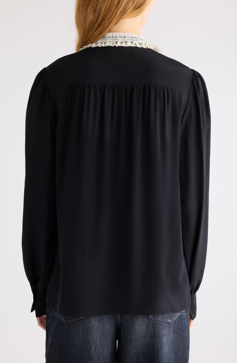 Chloé Silk Crêpe de Chine & Lace Ruffle Collar Button-Up Shirt, Alternate, color, Black