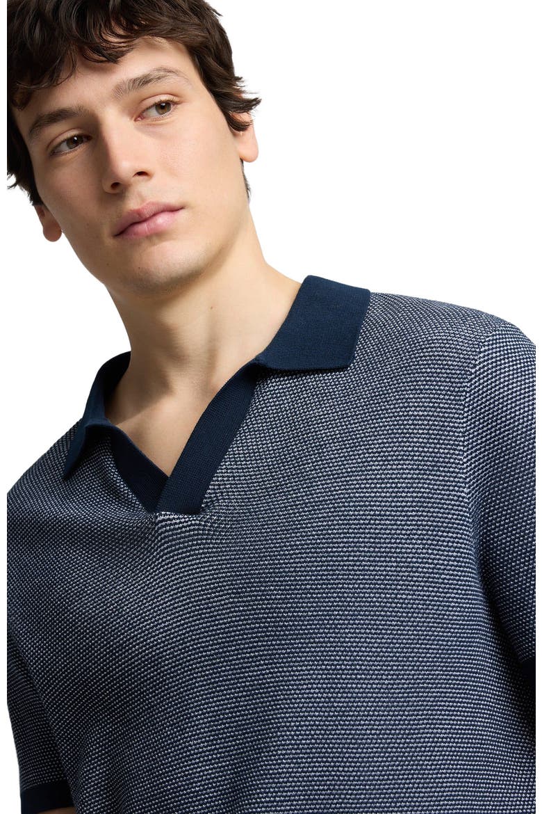Textured Cotton Johnny Collar Polo, Alternate, color, Midnight/White