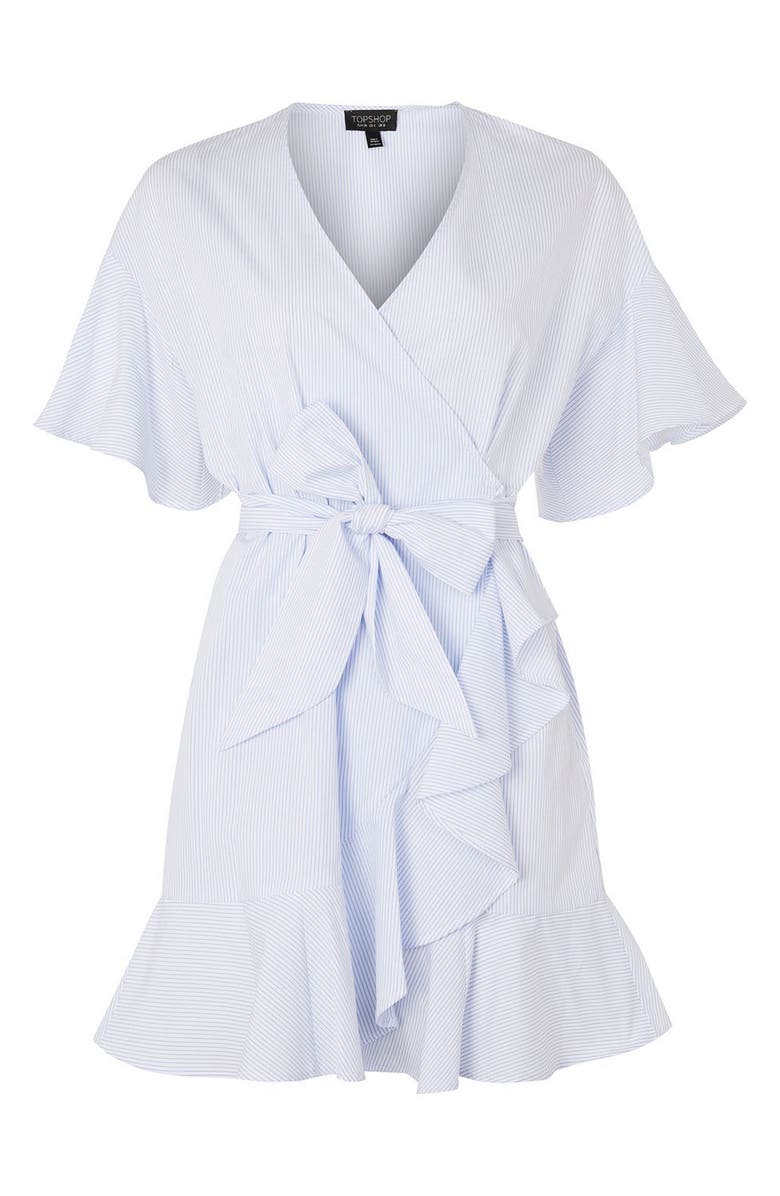 Topshop Stripe Ruffle Wrap Dress, Alternate, color, 