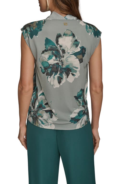 Donna Karan Printed Cap-sleeve Cowlneck Top In Gray