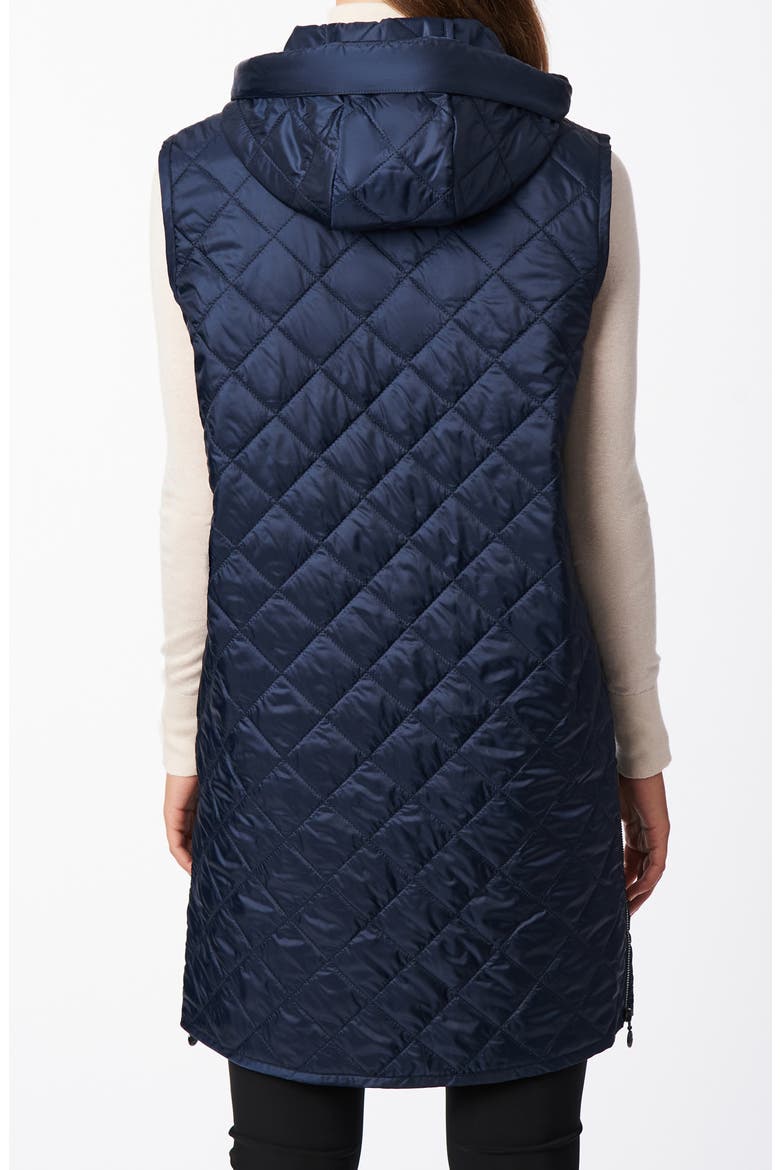 Recycled Polyester Quilted Long Vest with Hood, Alternate, color, NAVY