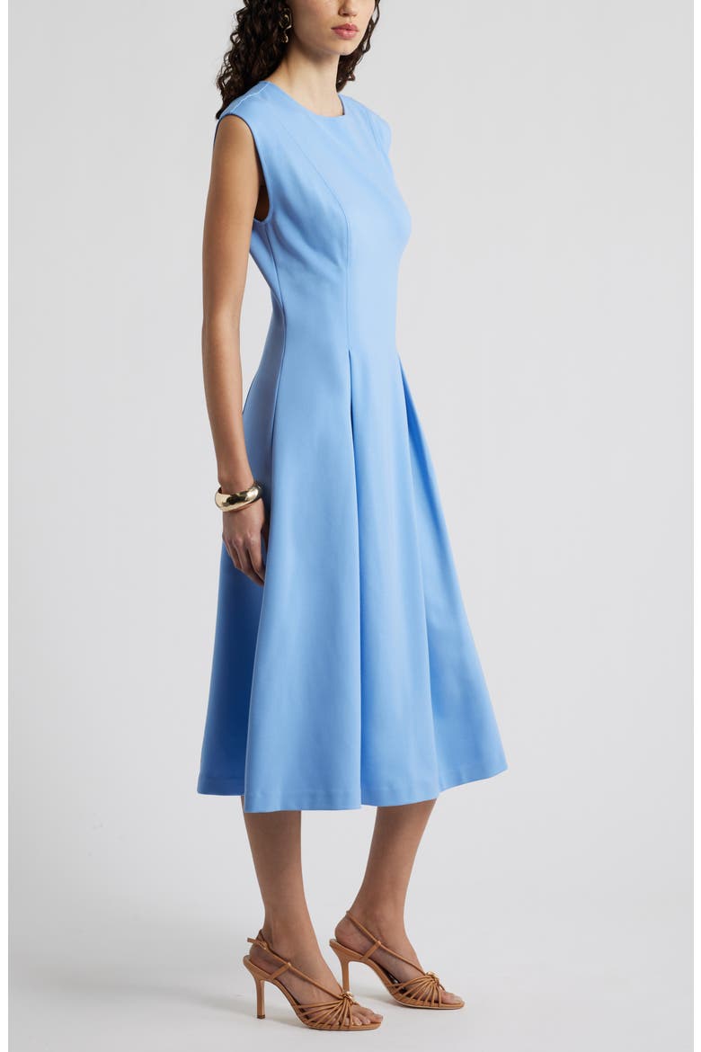 Pleated Cap Sleeve Ponte Dress, Alternate, color, BLUE CORNFLOWER