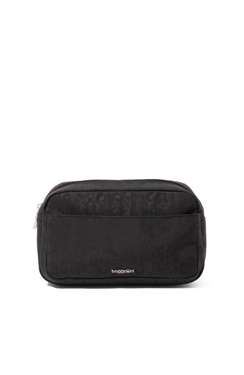 BAGGALLINI Pocket Cosmetic Bag with Brush Organization, Main, color, Black Cheetah Emboss