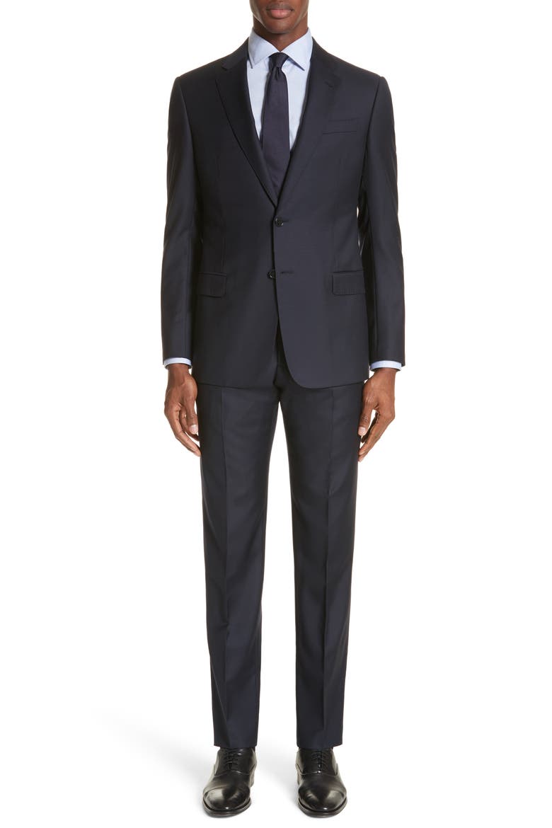 Trim Fit Solid Wool Suit, Main, color, SOLID BLUE NAVY
