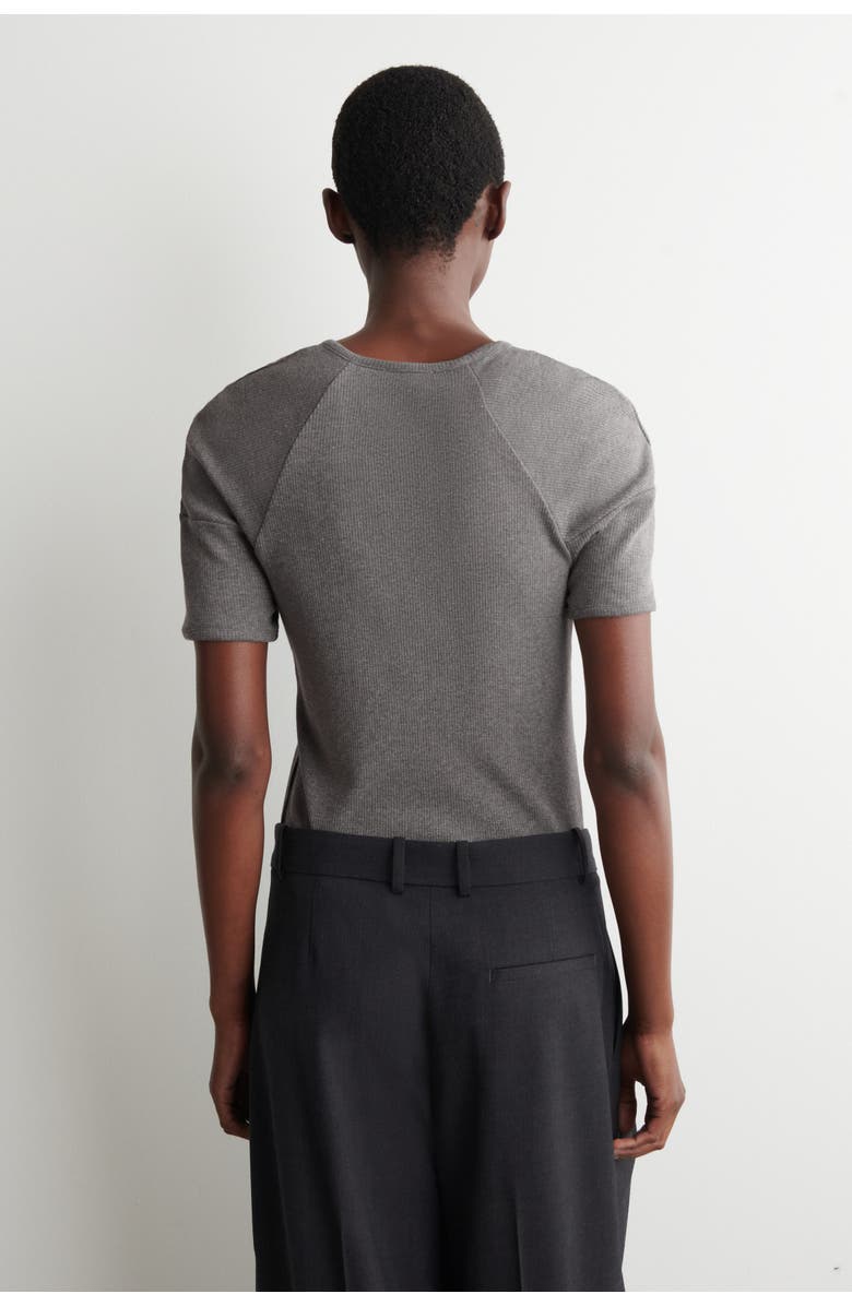 COS Rounded Ribbed Jersey Henley Top, Alternate, color, Gray Mélange