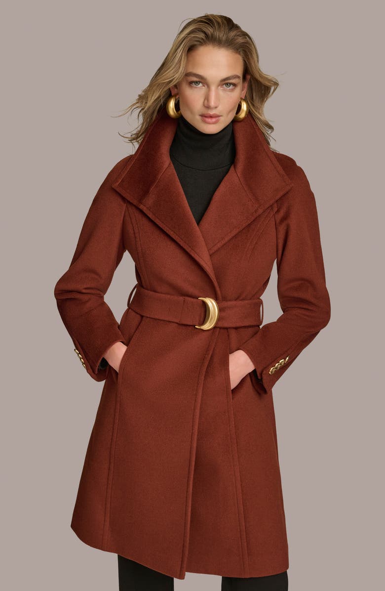 Donna Karan New York Belted Wool Wrap Coat, Alternate, color, Whiskey