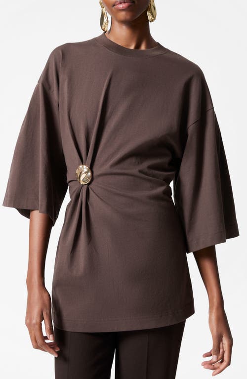 & Other Stories Draped Brooch Tunic T-shirt In Brown Dark